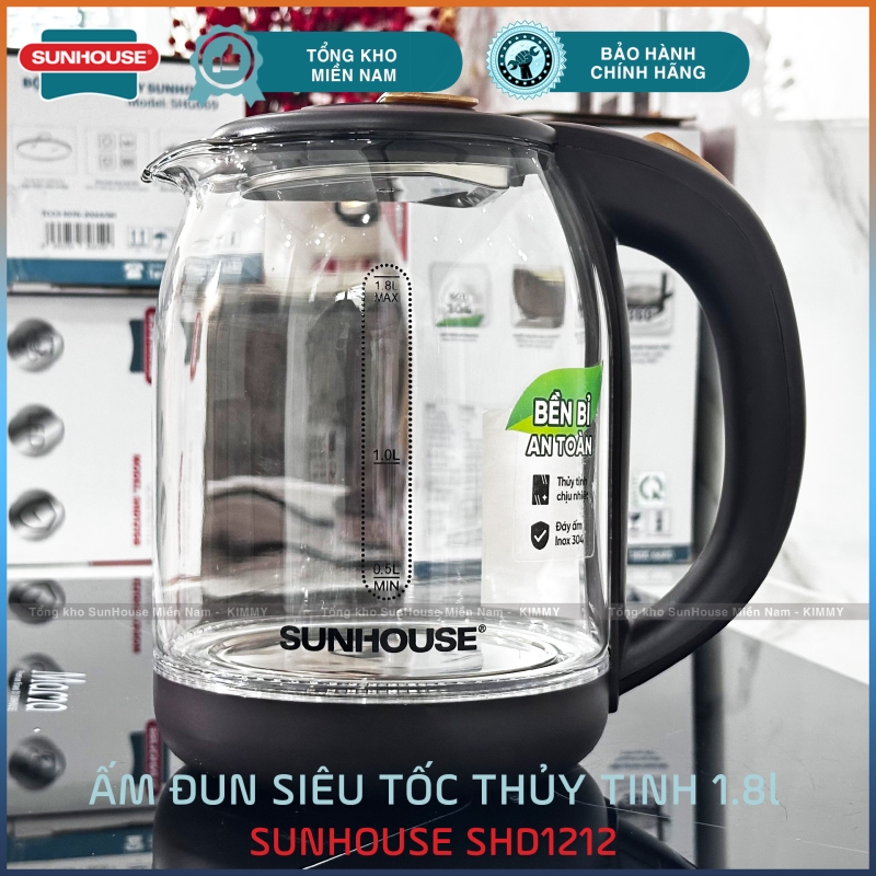 Ấm đun siêu tốc 1.8L bình thủy tinh Sunhouse SHD1212